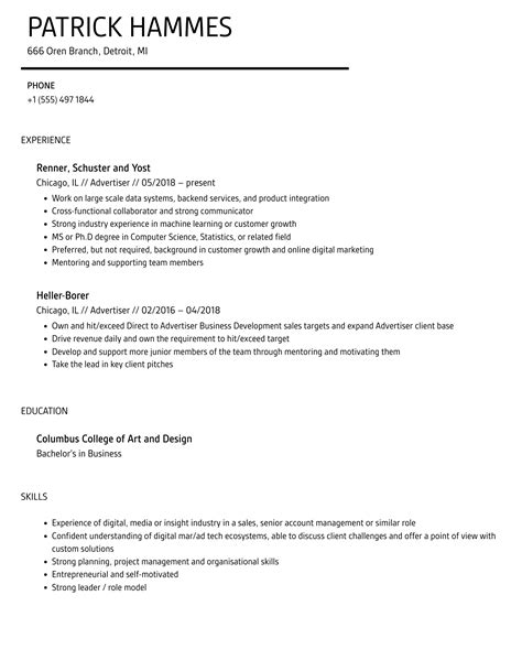 Advertiser Resume Samples | Velvet Jobs