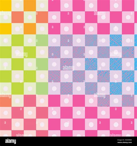 Colorful Check Pattern With Small Circles Vector Background Style. Handmade vector art Stock ...