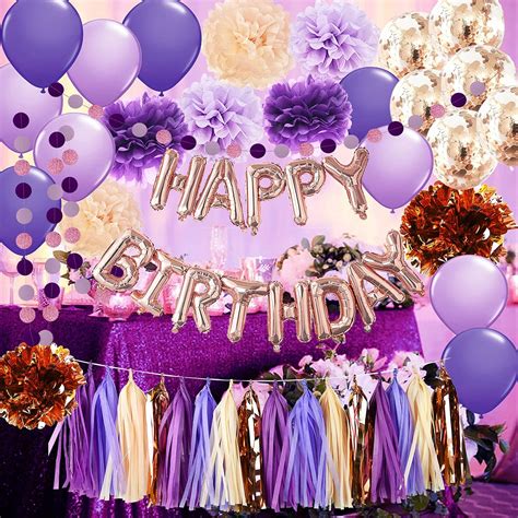 Buy Womens Birthday Decorations Purple Champagne Rose Gold Happy ...