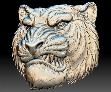 Tiger head STL file 3d model Bas-relief for CNC router