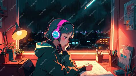 Premium AI Image | Anime Lofi Girl Relaxing Study Session with Chill Vibes