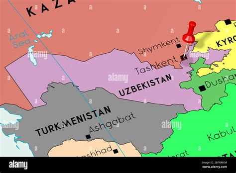 Uzbekistan, Tashkent - capital city, pinned on political map Stock ...