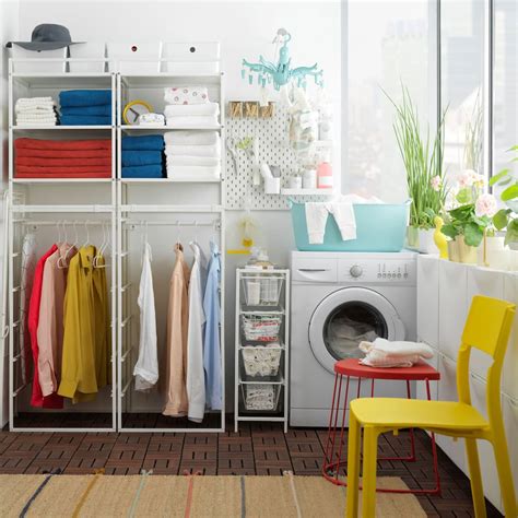 Affordable laundry room with JONAXEL shelving unit - IKEA