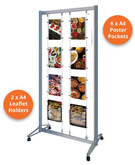 Display Stands On Wheels : A4 Portrait With Leaflet Holders