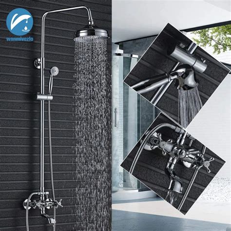 Shower Faucet System Chrome Polish Top Shower Head Rainfall Handheld ...