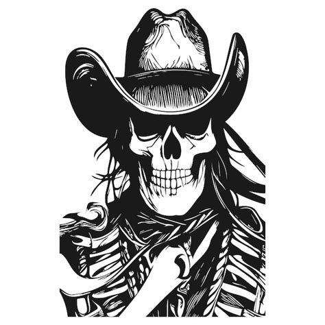 Premium Vector | Outlaw cowboy skull tattoo hand drawn vector black and ...