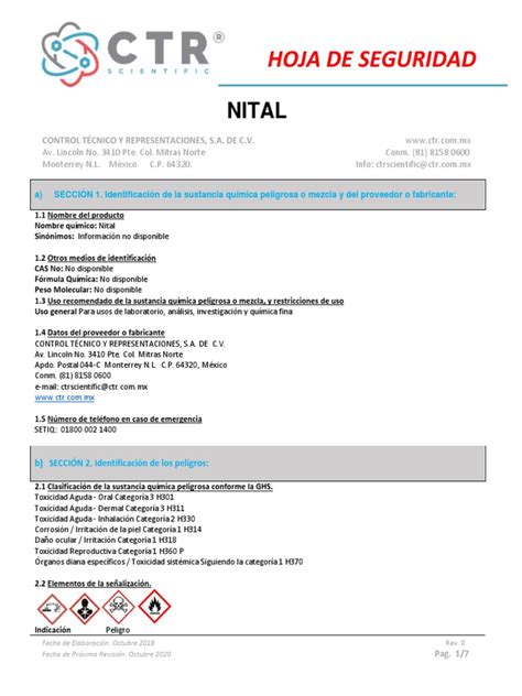 MSDS Nital | Carbón | Etanol