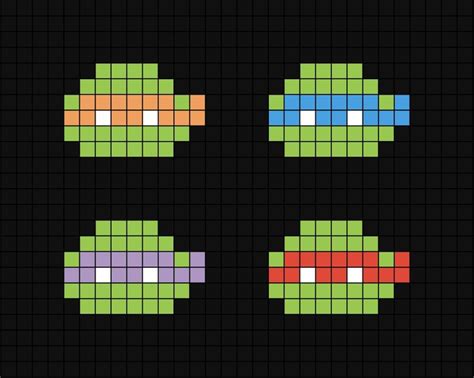 A small pixel art template of each of the Teenage Mutant Ninja Turtles ...