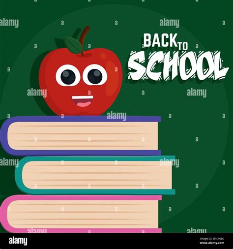 Apple cartoon on a stacked books Back to school Vector illustration Stock Vector Image & Art - Alamy
