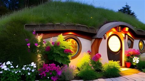 Premium AI Image | A tiny house with a grass roof and a round window.