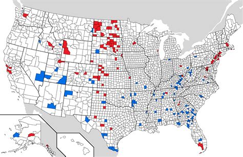 100 richest (red) vs. 100 poorest (blue) counties in the US by per ...