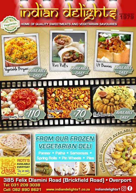 Menu at indian delights restaurant, Durban, 385 Felix Dlamini Rd