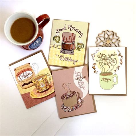 Coffee Cards Gift Set of 8 Coffee Lover Coffee Greeting | Etsy