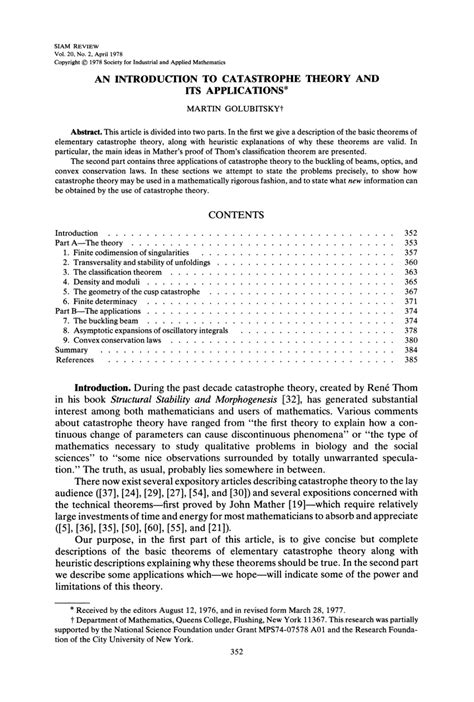 (PDF) An Introduction to Catastrophe Theory and Its Applications