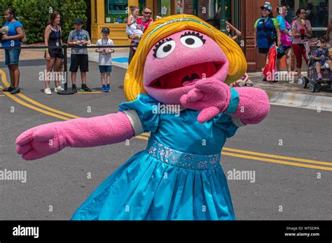 Orlando, Florida. August 28, 2019. Prairie Dawn dancing in Sesame Street Party Parade at ...