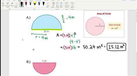 8 3 Finding the Area of a Semi Circle - YouTube