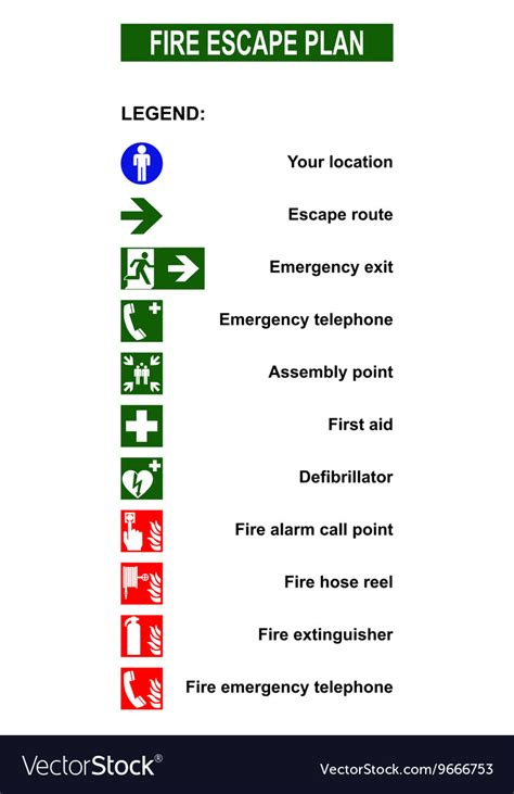 Set of symbols for fire escape evacuation plans Vector Image