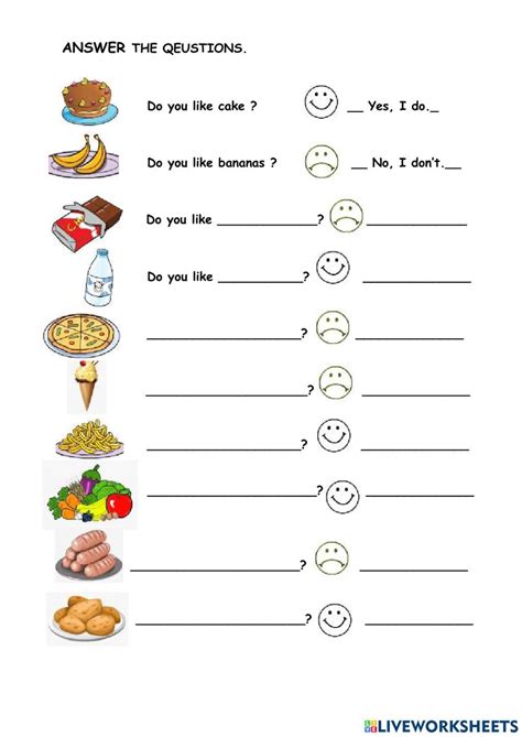 Do you like + food worksheet | English activities for kids, English ...