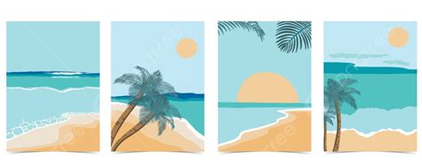 Beach Postcard With Sun Background, Beach, Landscape, Blue Background Image for Free Download