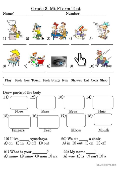 Grade 3 Test: English ESL worksheets pdf & doc