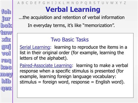 PPT - Verbal Learning PowerPoint Presentation, free download - ID:158207
