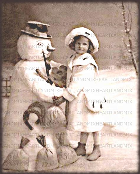 Vintage Christmas Snowman Photo Image Download Printable Digital Image ...