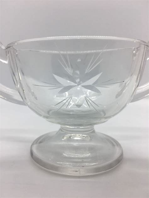 Clear Glass Two Handled Open Sugar Bowl With Etched Design - Etsy