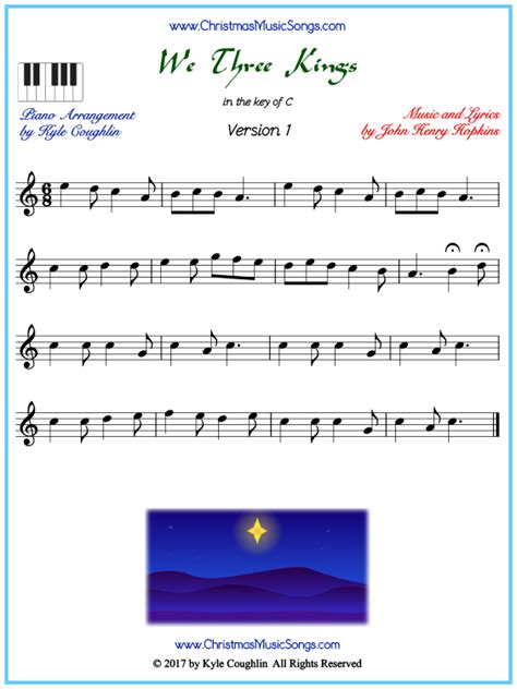 We Three Kings piano sheet music - free printable PDF