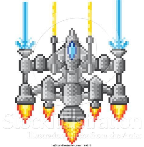 Vector Illustration of a Retro 8 Bit Pixel Art Video Game Styled Spaceship by ...