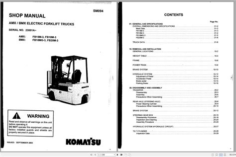 Komatsu Forklift Truck FB18MG-3 23001A & up Shop Manual SM094