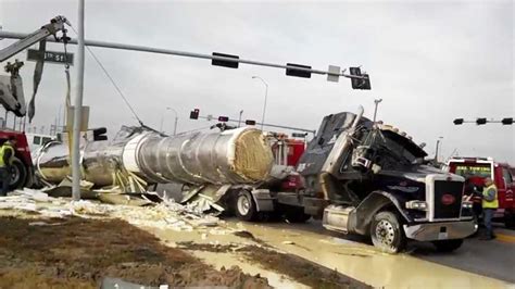 Milk spills after tanker truck accident