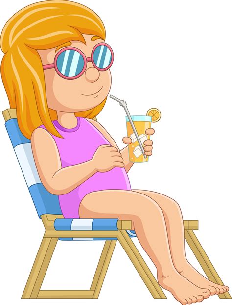 Cartoon little girl relaxing with cocktails on beach chair 15219980 Vector Art at Vecteezy