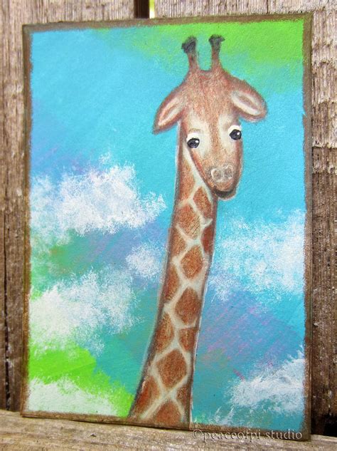 peaceofpi studio: Giraffe in the Clouds Miniature Art Journal Painting