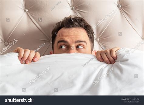 Caucasian Young Man Hiding Bed Under Stock Photo 2113629470 | Shutterstock