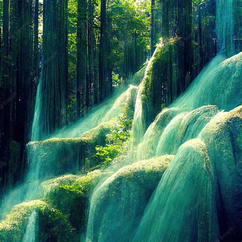 Premium AI Image | emerging giant waterfall in the green forest