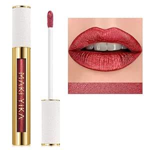 Amazon.com : MAKI YIKA Metallic Red Lipstick Liquid for Women Long Lasting, High Shine Glitter ...