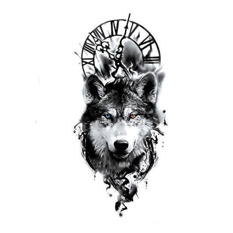 WOLF CLOCK TATTOO | Clock tattoo, Wolf tattoos, Wolf tattoo design