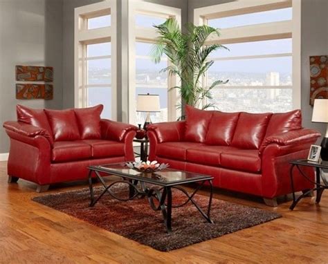 Sierra Red Bonded Leather Sofa Loveseat Living Room Furniture Set | Red sofa living room ...