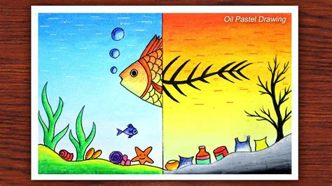 How to Draw Environment Day poster with oil pastels, Water pollution ...