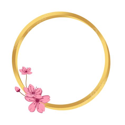 Gambar Bingkai Bulatan Emas 3d Dengan Bunga Sakura, Hiasan, Jemputan, Anggun PNG dan PSD untuk ...
