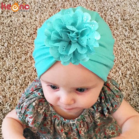 Fashion Flower Baby Girls Hat Newborn Elastic Cotton Baby Turban Hats Candy Color Infant Beanie ...