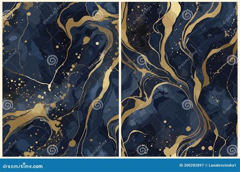 Set of Modern Marble Navy Blue, Gold Backgrounds. Stock Vector ...