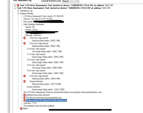 LTO 5 media in LTO 6 drive causing HPE L&TT tape drive test failure ...