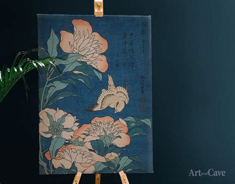 Canary and Peonies Katsushika Hokusai Ukiyoe Cotton Canvas | Etsy