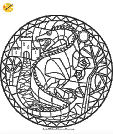 Stained Glass Dragon Coloring Sheet #color #coloring #coloringsheet #printable #kids #activity # ...