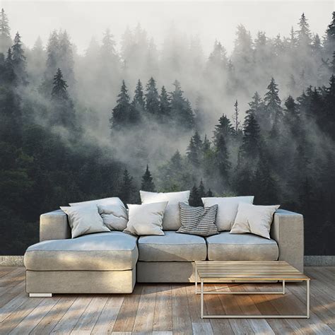 Buy Bormia Foggy Forest Wall Mural 151"x105" Large Photo Wallpaper for Living Room Bedroom Dark ...