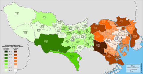 Population of Tokyo Municipalities as a % of Tokyo... - Maps on the Web