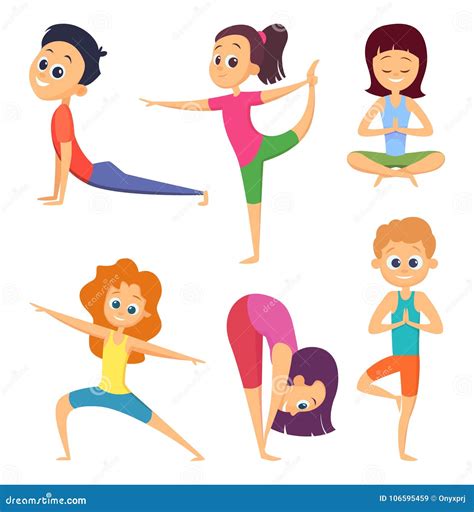 Yoga for Kids. Happy Childrens Make Different Exercises Stock Vector - Illustration of fitness ...