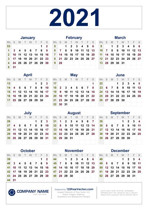 2021 Calendar With Week Numbers Printable Pdf