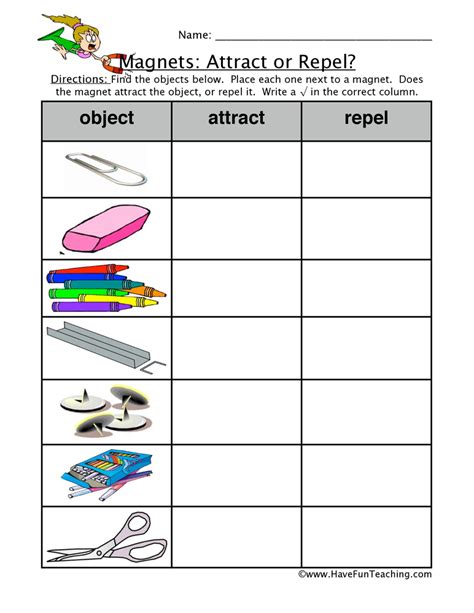 Classroom Objects Magnet Attraction Worksheet - Have Fun Teaching